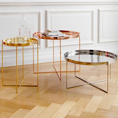 銅色圓形咖啡桌茶邊土豪金幾家具可定制 不銹鋼鐵質(zhì)金色黑色電鍍