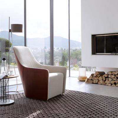 北歐法國(guó)設(shè)計(jì)師 單人椅 福斯特扶手椅沙發(fā)經(jīng)典商務(wù)休閑椅 雙色布藝西皮