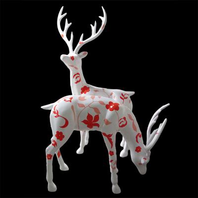 時尚創(chuàng)意彩繪梅花鹿雕塑 餐廳酒吧主題公園裝飾品仿真擺件