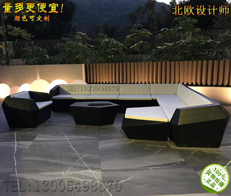 實物香港別墅私人會所咖啡 玻璃鋼方形沙發(fā)401*331 CM 定做制如圖菱形