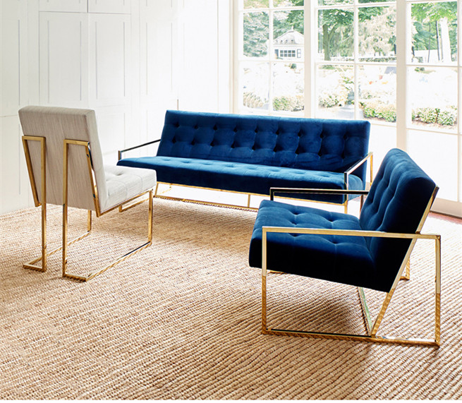 美容美甲北歐風(fēng)情絨高端沙發(fā)  現(xiàn)代奢華電鍍金單人 護(hù)膚養(yǎng)生美發(fā)