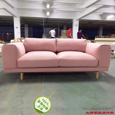 實拍木腳北歐小戶型沙發(fā) 粉色白色面包方塊沙發(fā)整裝一體 雙人布藝