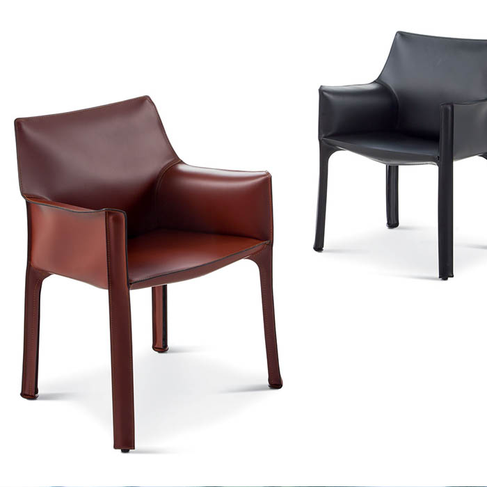 Cassina設(shè)計(jì)師Mario Bellini  餐椅休閑椅酒店會所馬鞍皮扶手餐椅樣板房 馬鞍椅咖啡廳硬皮