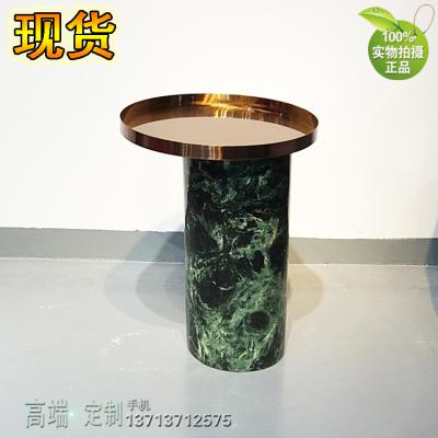 [有貨] 現(xiàn)貨 大理石茶幾回柱邊幾角幾 古銅色不銹鋼電鍍無指紋 會所正圓可定制
