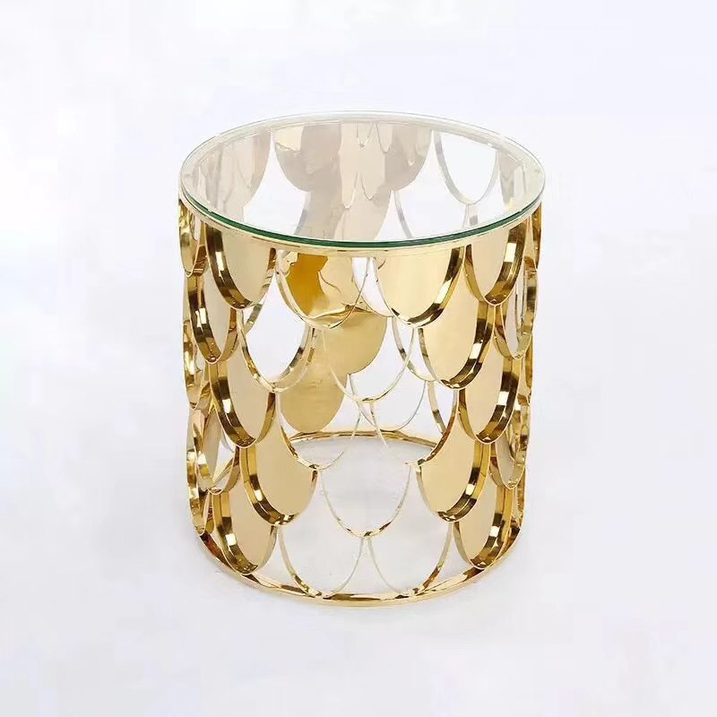 不銹鋼 別墅 酒店 KTV 高檔會(huì)所 客廳小圓幾魚鱗大理石茶幾茶臺(tái)茶桌