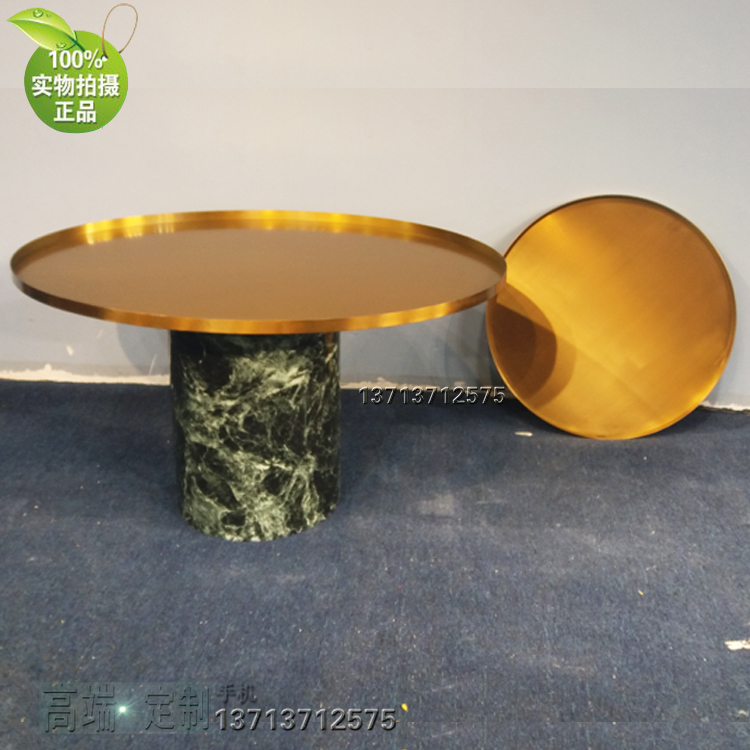 [有貨] 現(xiàn)貨 大理石茶幾回柱邊幾角幾 古銅色不銹鋼電鍍無指紋 會所正圓可定制