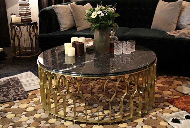 柵欄欄桿茶幾大全 不銹鋼黃銅色金色拉絲大理石 邊幾 BRABBU MECCA  Round side table