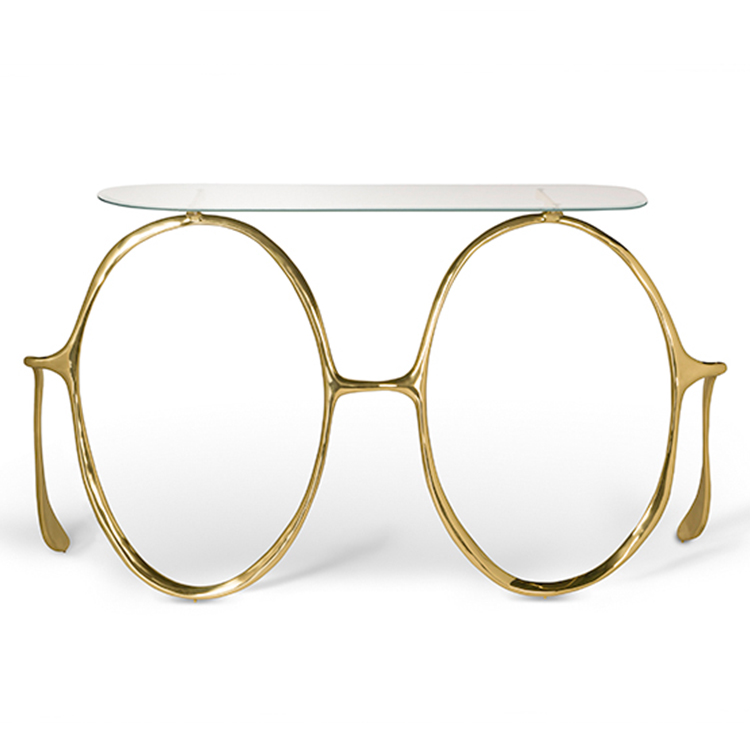 伊始貝莎列儂桌案邊桌桌子 玄關(guān)桌 眼鏡桌子 音樂 不銹鋼電鍍黃銅