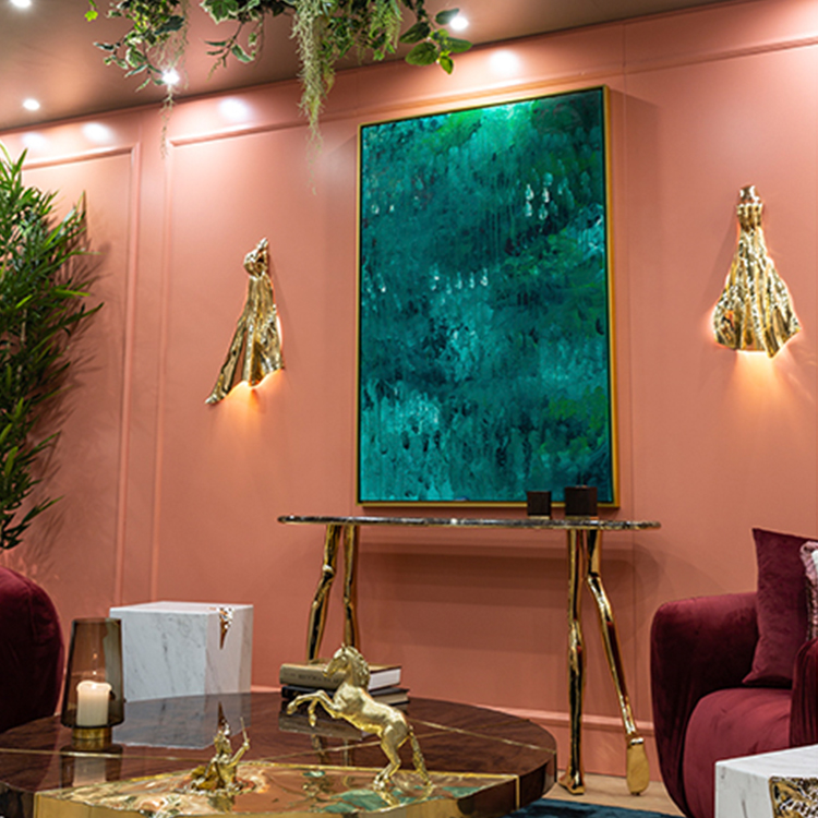 門羅控制臺桌案五金不銹鋼拋光黃銅電鍍帝王大理石青色石材