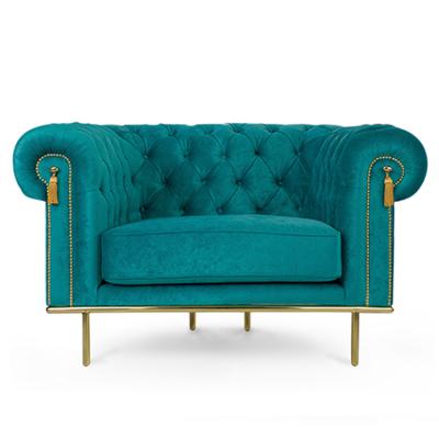 英國沙發(fā)皇宮貴族電鍍金色拉扣 高檔高端絨布藝沙發(fā)切斯特菲爾德扶手椅單人沙發(fā)綿羊