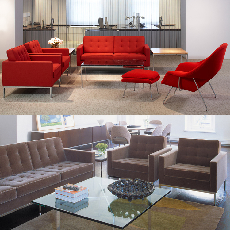 美國弗洛倫斯·諾爾 躺椅 沙發(fā)辦公室具不銹鋼鐵烤漆腳架軟包布藝皮革真皮沙發(fā)