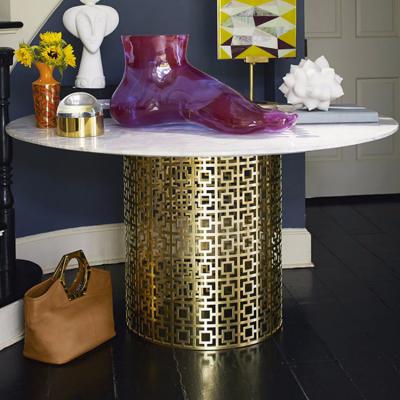 鏤空網(wǎng)狀腳餐椅茶幾Nixon Dining Table 輕奢尼克松餐桌咖啡桌 金色不銹鋼餐臺 時尚