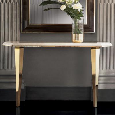 新款 意大利阿朵拉 鑲?cè)嗽煦@石玄關(guān)桌 幾何線條 優(yōu)雅珠寶桌 迷人黃金桌大理石不銹鋼電鍍金色