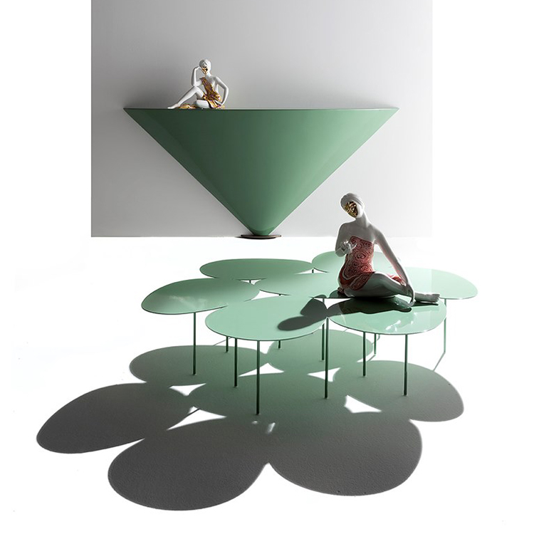 意大利 切片玄關(guān)桌 設(shè)計者喬治·Soressi 三角帖墻桌 綠色墨色 藝術(shù)扇形射線臺桌