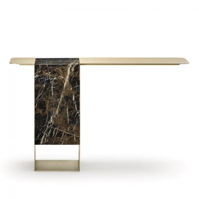 伊設(shè)計主玄關(guān)桌 薄銅板桌面 大理石基石柱 不銹鋼金色黃銅 電鍍家具定制 天秤桌