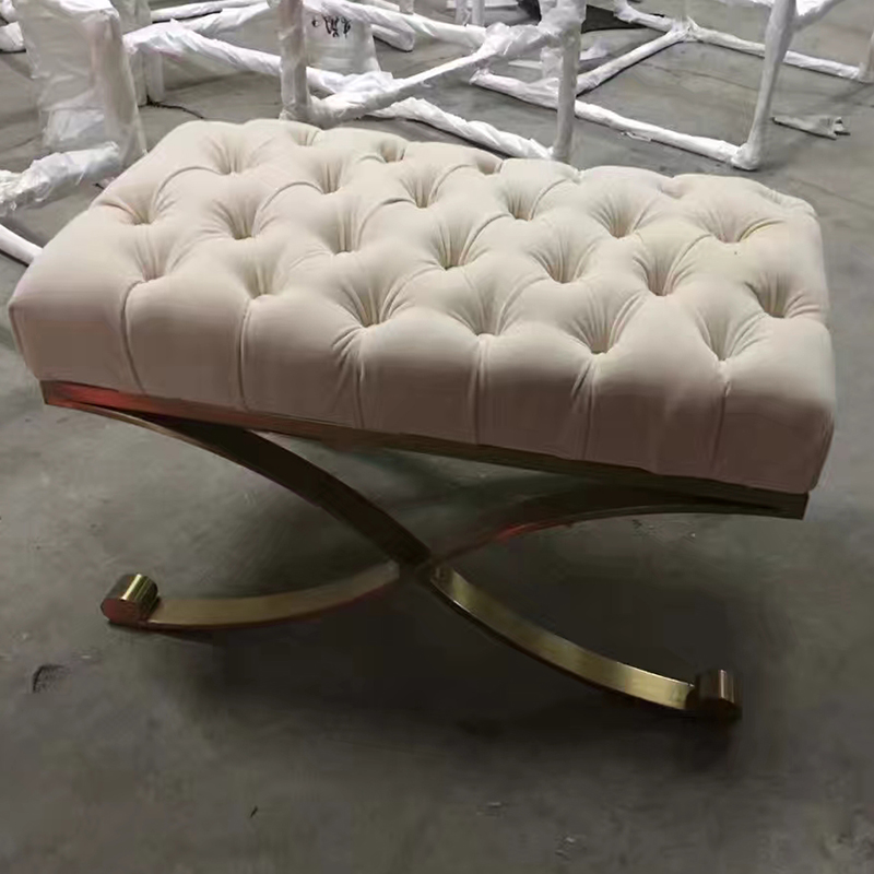 不銹鋼電鍍腳架 布藝?yán)奂~扣沙發(fā)坐墊臥室凳服裝店鞋店休息鞋凳