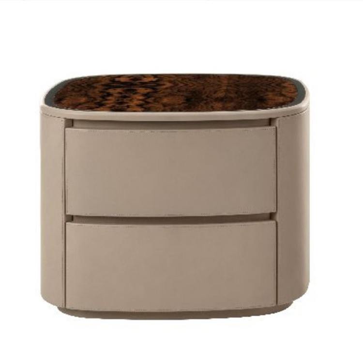 BENTLEY HOME賓利家具HAROLD BEDSIDE TABLE哈羅德床頭柜抽屜柜彎曲軟包包邊大理石