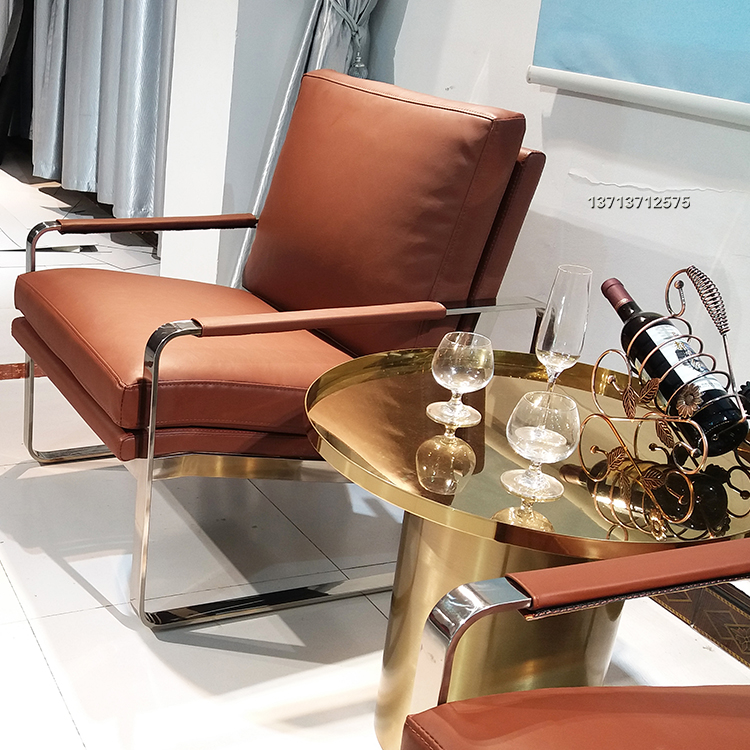 2款 Angel Cerdá 塞爾達天使不銹鋼彎角意式意大利高品質(zhì)單人沙發(fā)椅 桔色橙色 弧形異形休閑椅