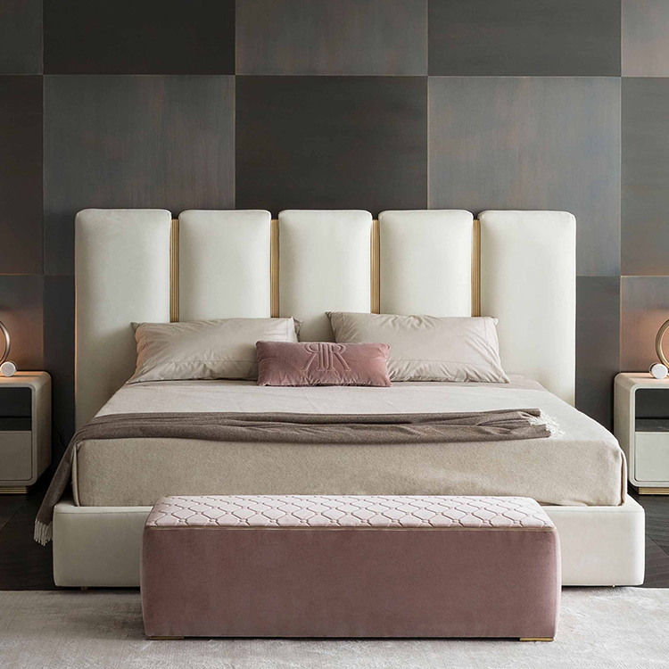 意大利RUGIANO 床鋪/床頭柜/腳踏系列大全 俱樂部/肯尼亞/時(shí)尚 床鋪五金不銹鋼電鍍皮質(zhì)布藝床定制