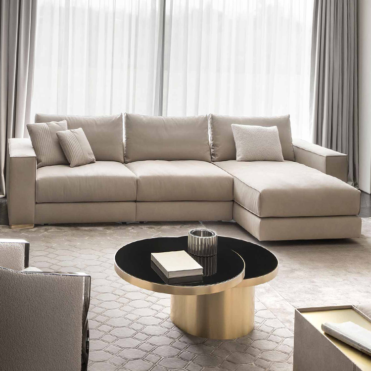 意大利RUGIANO L型帶貴妃多人組合沙發(fā) 不銹鋼五金實(shí)木大理石 布藝皮質(zhì)真皮三人四人多人沙發(fā)定制