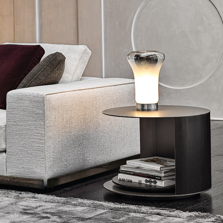 意大利Minotti  不銹鋼銅色實木旋轉豐富茶幾邊幾角幾 兩層圓形橢圓形 RICHER Tea table