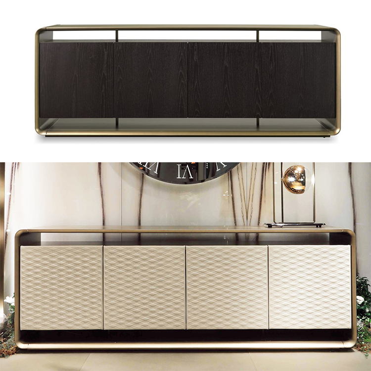 意大利 Italy Reflex Tulczinsky OH 餐具柜 餐邊柜不銹鋼銅色實(shí)木方格子皮質(zhì)軟包