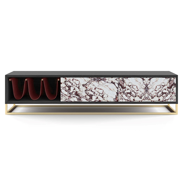 意大利 阿斯頓馬丁 Aston Martin 不銹鋼銅色金色黑色馬鞍皮電視柜置物柜軟包大理石實(shí)木