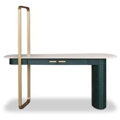 意大利巴克斯特橢圓書桌 不銹鋼大理石實木邊柜玄關(guān)桌 創(chuàng)意電腦桌