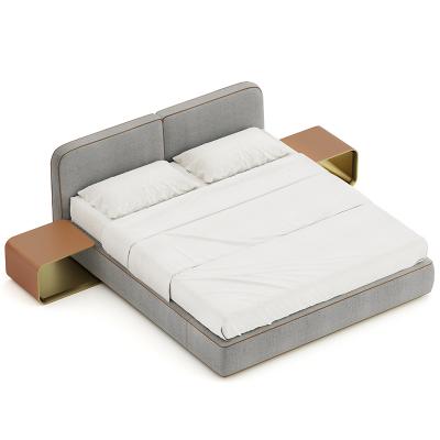 Aston Martin阿斯頓·馬丁 臥室雙人床帶邊幾 不銹鋼金色皮革茶幾