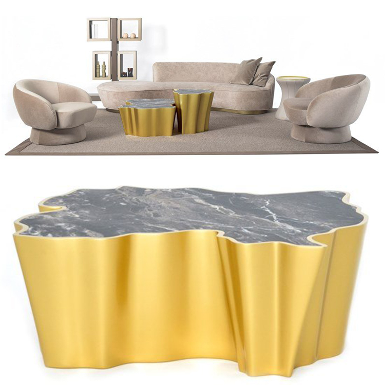 Albania 2022 VIP DIAMOND Tea table 阿爾巴尼亞 前衛(wèi)時(shí)尚茶幾玻璃鋼漆面/電鍍金色茶幾/金色銅色電鍍