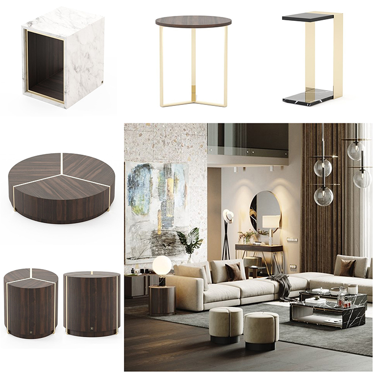 四款葡萄牙2023年 Laskasas?復(fù)古現(xiàn)代輕奢大理石實(shí)木不銹鋼茶幾