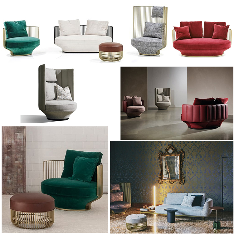 4款意大利 Luca Nichetto 不銹鋼網(wǎng)狀高背休閑椅腳踏雙人沙發(fā)椅 天堂鳥(niǎo)籠椅