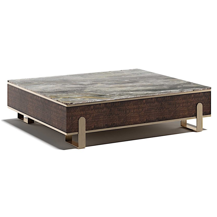 3款方形茶幾VOLPI 意大利Luca Nichetto實(shí)木大理石不銹鋼 Capital Collection 雙層茶幾鍍金