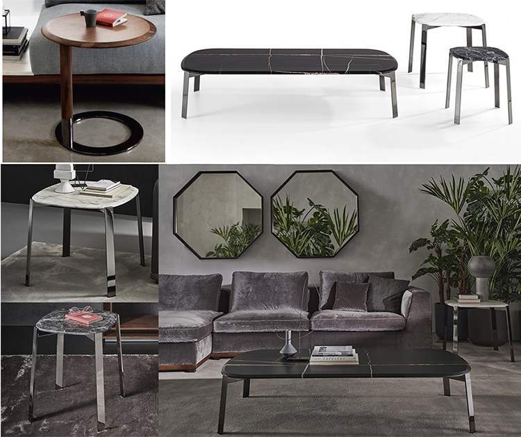 3款意大利Longhi茶幾 Gabriele Oscar Buratti 不銹鋼鐵大理石實(shí)木Porada組拼組合茶幾邊幾方形圓形