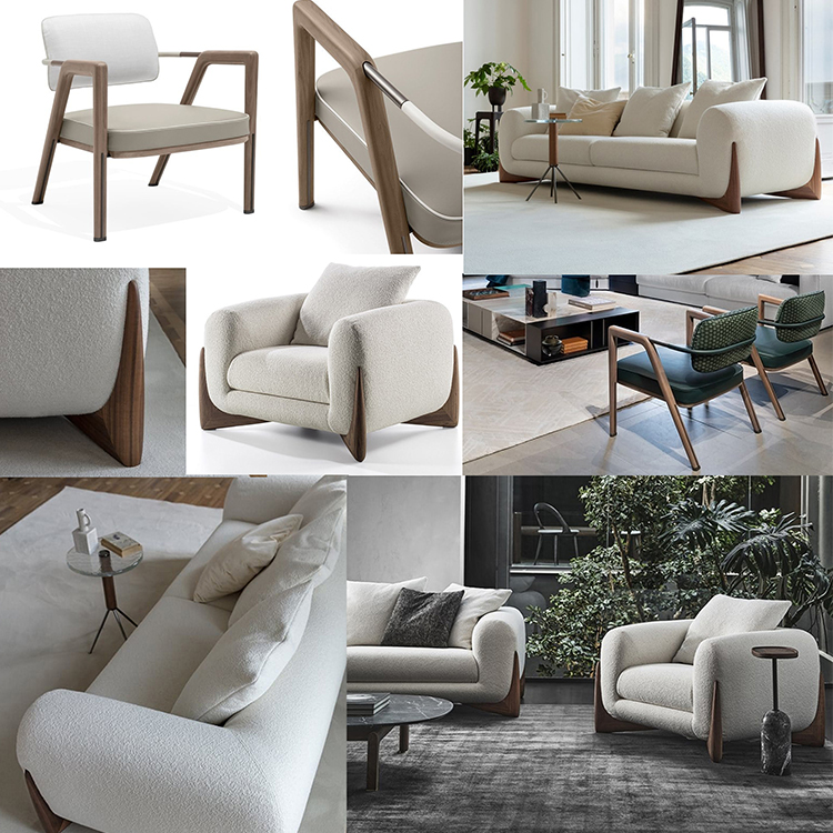 3款m2atelier新中式意式實(shí)木五金布藝沙發(fā)Porada 單人雙人沙發(fā)休閑椅Giuseppe Viganò