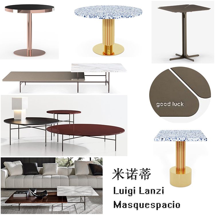 五款Flou不銹鋼輕奢茶幾Luigi Lanzi餐桌子Rodolfo Dordoni圓形方形Rodolfo Dordoni