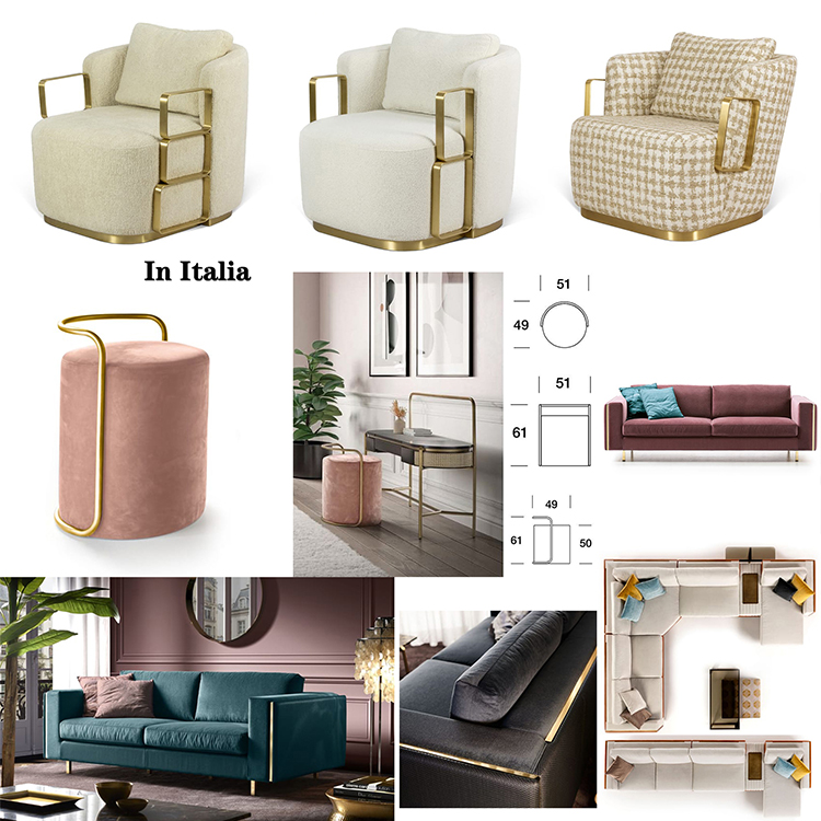 十款2024年Andrea Parisio不銹鋼單人扶手椅腳踏雙人沙發(fā)化妝凳子 意大利嵌邊弧形多人位沙發(fā)