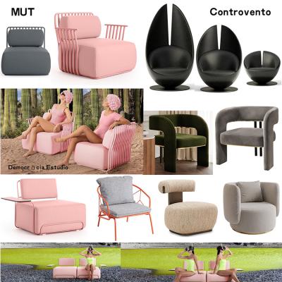 2024新八款Controvento 休閑單人位沙發(fā)椅Diabla五金鐵架 MUT彩色粉色安樂椅