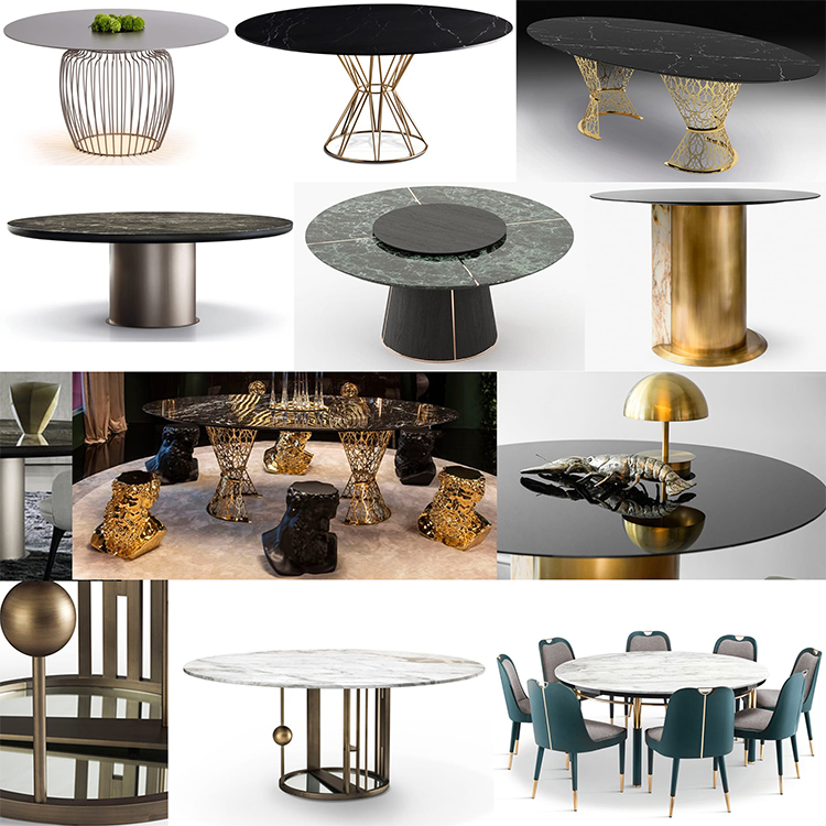 2024年新品八款Minotti輕奢餐桌圓桌Laskasas實(shí)木不銹鋼金色豪華Rodolfo Dordoni后現(xiàn)代家具