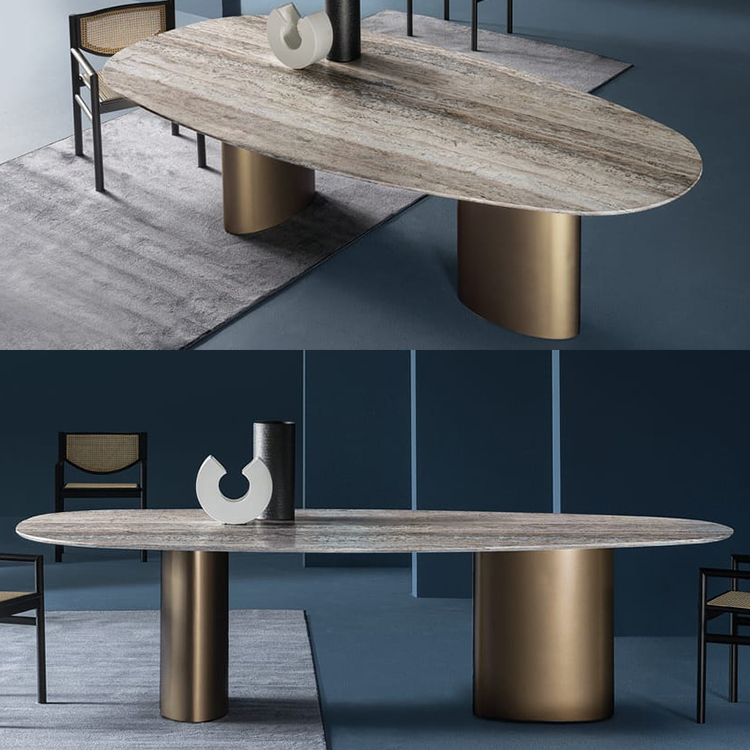 2024年8款新品 Cassina卡西納Roberto Lazzeroni餐桌橢圓洽談會議桌Lago五金Patrick Jouin金色輕奢
