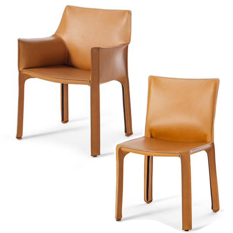 Cassina設(shè)計(jì)師Mario Bellini 餐椅休閑椅酒店會(huì)所馬鞍皮扶手餐椅樣板房 馬鞍椅咖啡廳硬皮