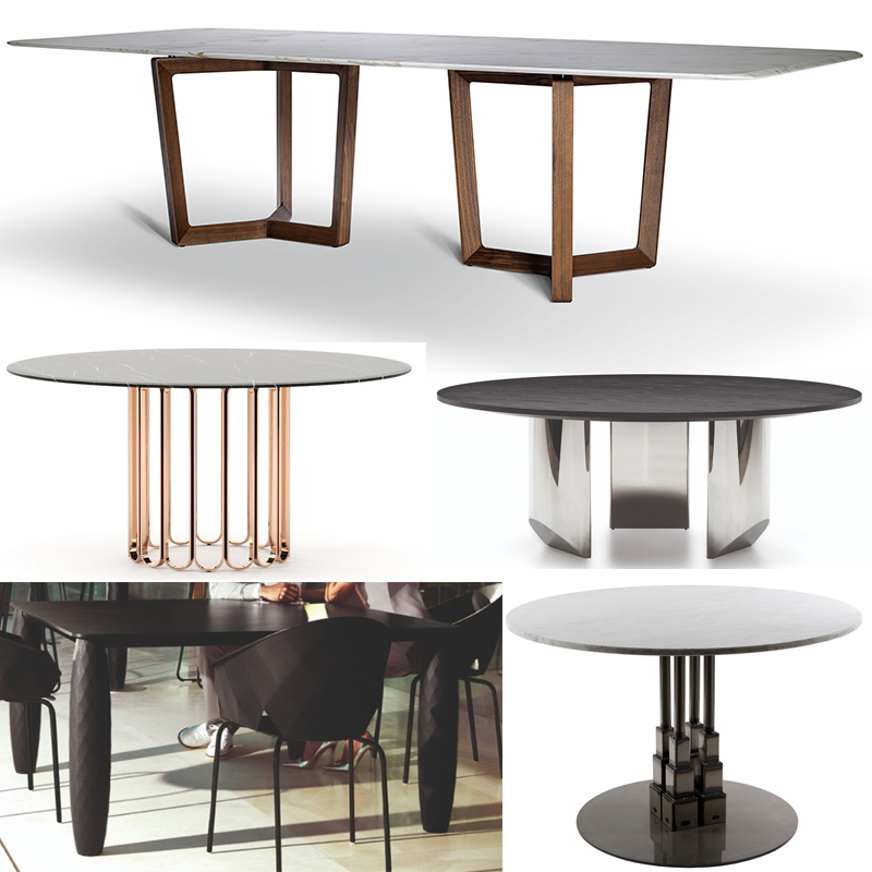 5款桌子 Laskasas謝麗爾大理石圓餐桌 不銹鋼電鍍鐵烤漆鋼化玻璃實(shí)木桌面