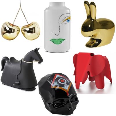 6款新品裝飾兔金屬櫻桃 Stefano Giovannoni 時(shí)尚迷你骷髏頭花瓶 小馬搖椅小象大象Nika Zupanc人臉繪畫(huà)花盤(pán)